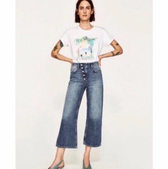 Zara Denim - Zara Wide Leg Cropped Jeans 4